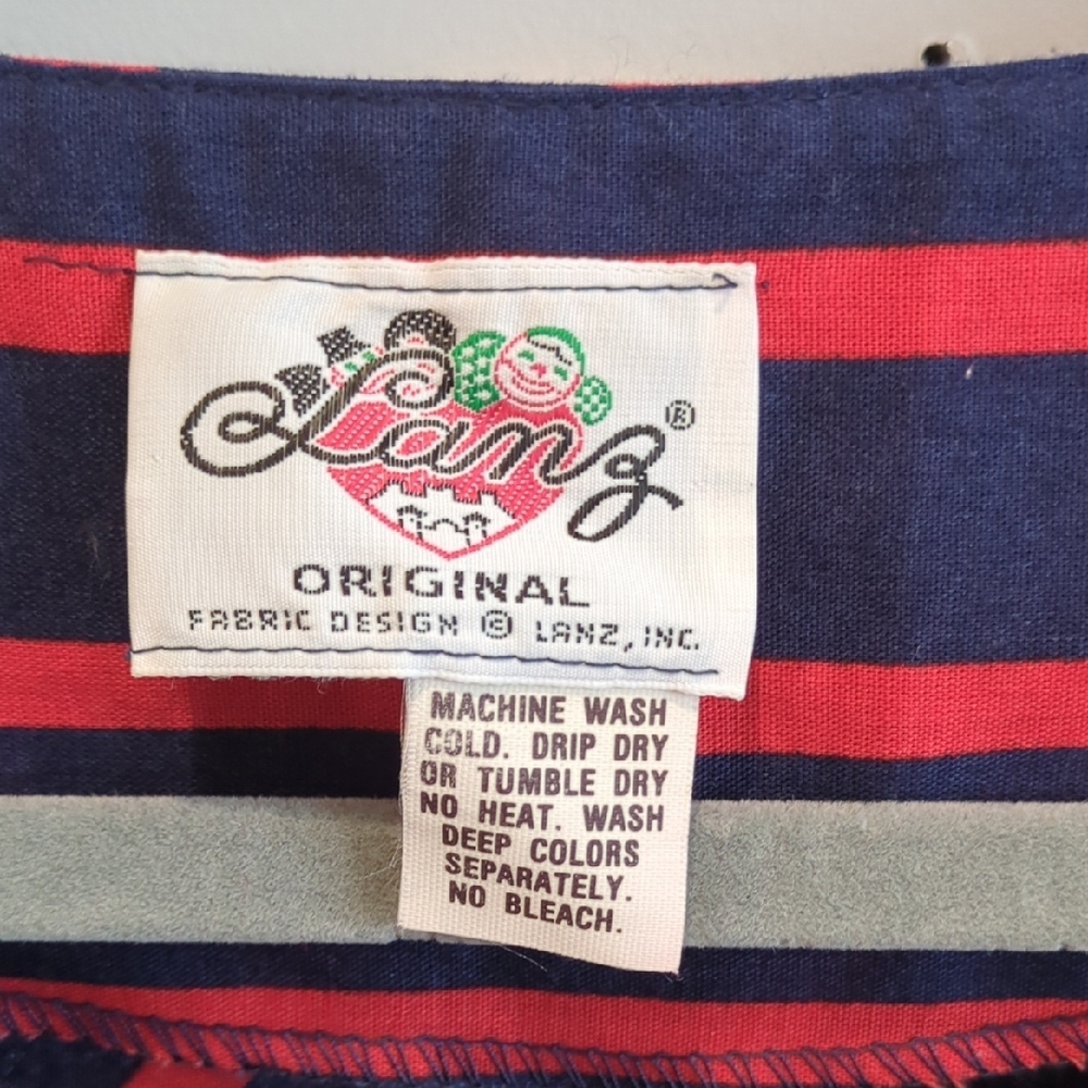 Vintage Lanz Originals 1970s Navy and Red Striped Wrap Dress, EUC - Picture 2 of 9